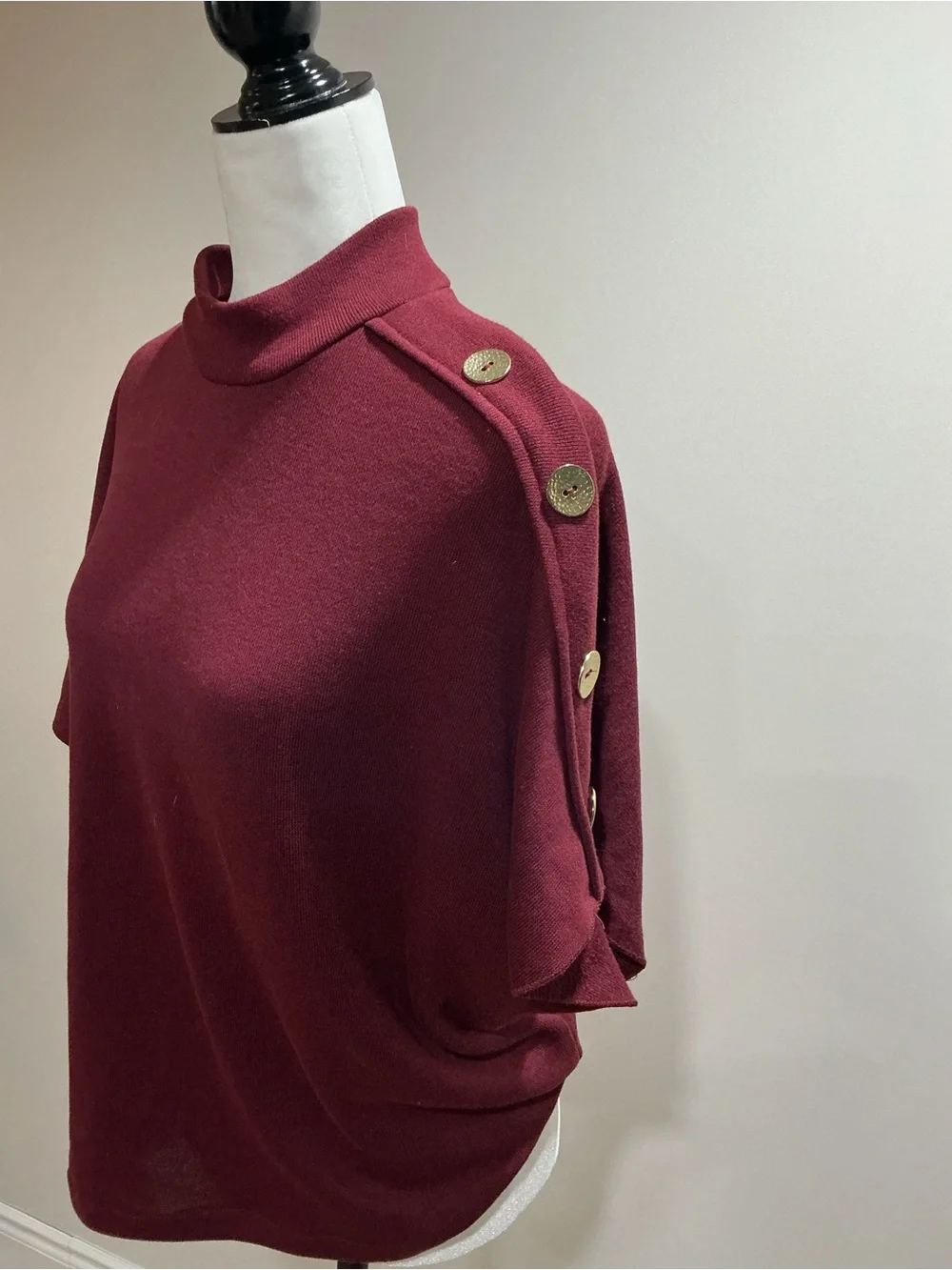 Zara Burgundy Button-Shoulder Knit Top size medium - Picture 2 of 5